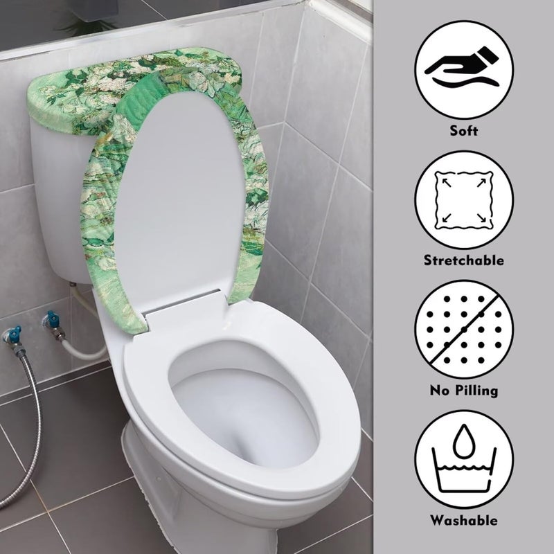 CREAMIC Van Gogh White Rose Toilet Lid Cover and Tank Lid Cover Machine Wash Bathroom Super Soft Toilet Lid Cover Set Seat Covers Fits Most Lids for Accessories Decor - Image 3